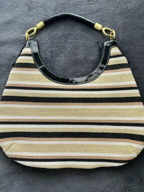 Vintage Magid Woven Straw Striped Hobo Handbag, NWT